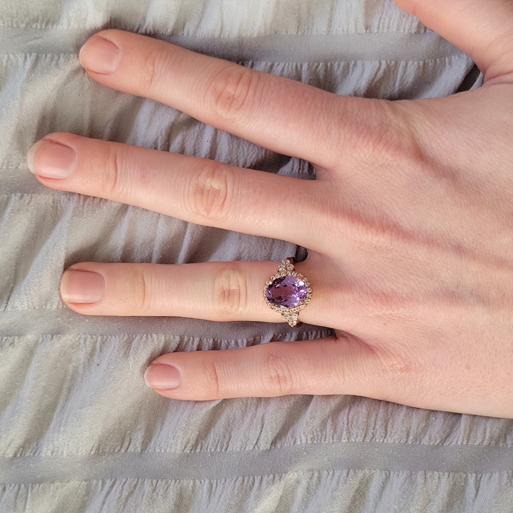 Alexandrite rose gold halo ring